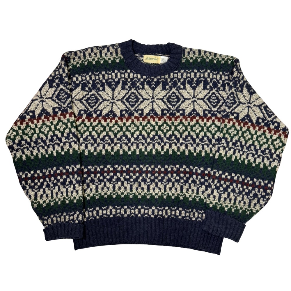Vintage St. John's Bay Wool Blend Fair Isle Sweater Nordic Snowflake Knit Sz XL